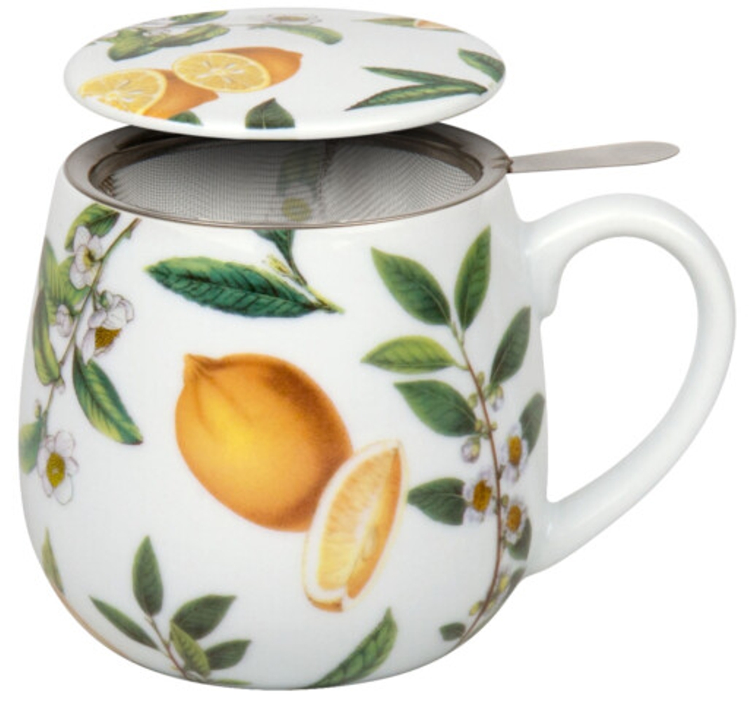 Könitz Teebecher Mit Sieb & Deckel – Motiv „Bumblebees On Leave“, 0,42 L, Porzellan, Spülmaschinenfest